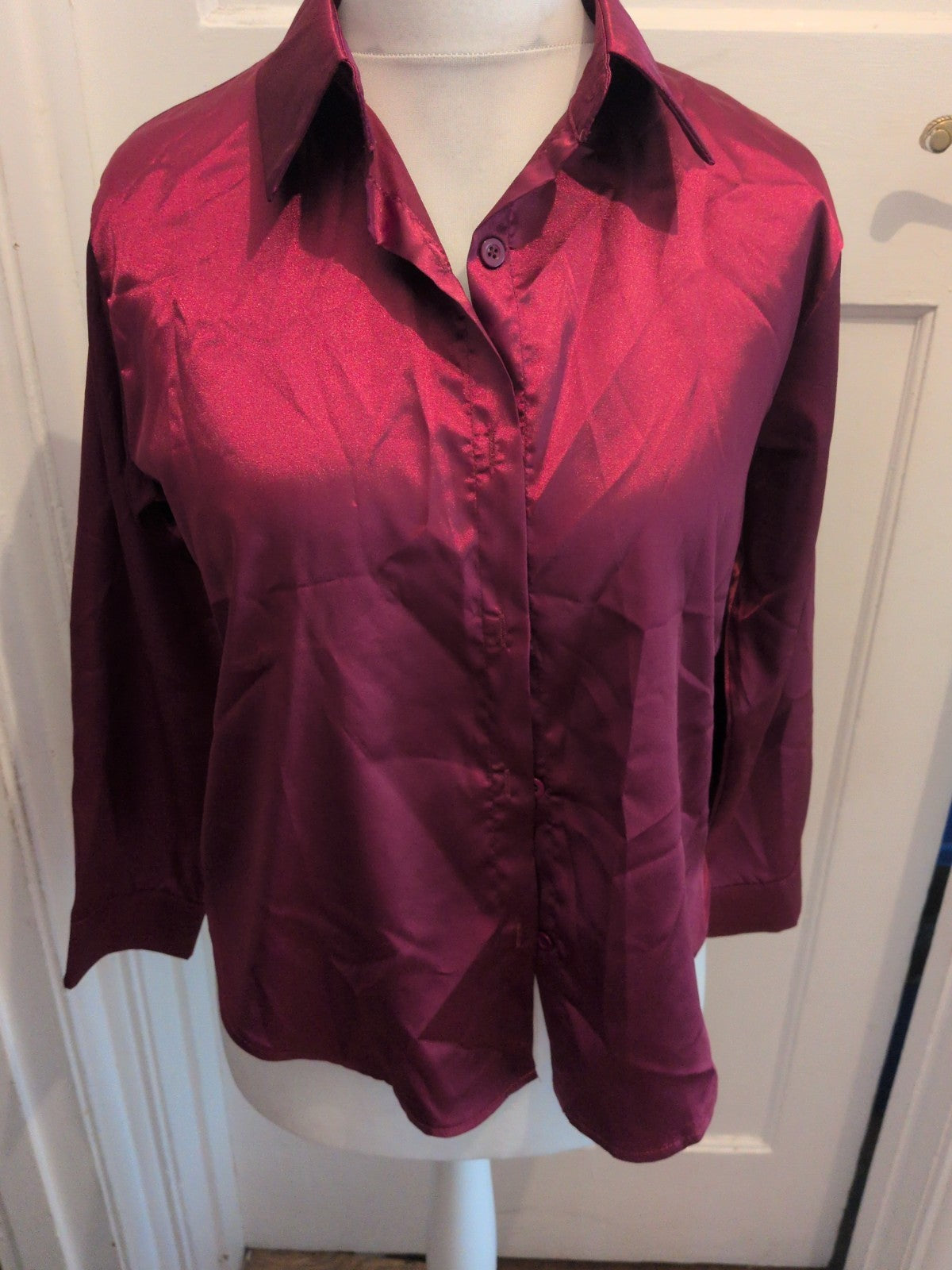 Small Burgundy Buttoned Long Sleeve Pyjama Top