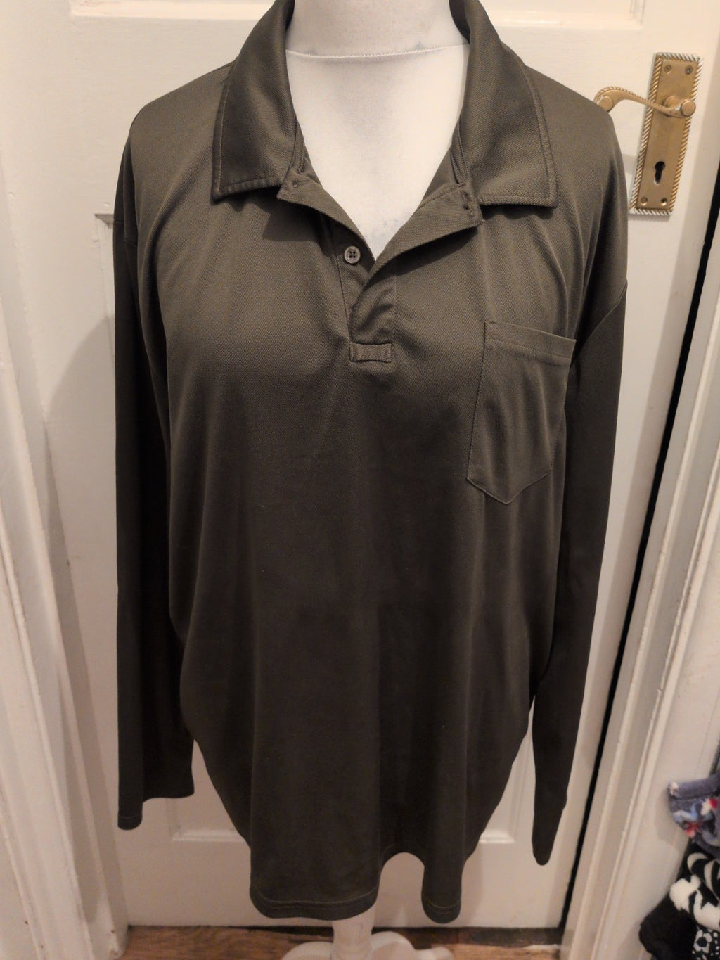TR 2XL Khaki Green Long Sleeve Polo Shirt
