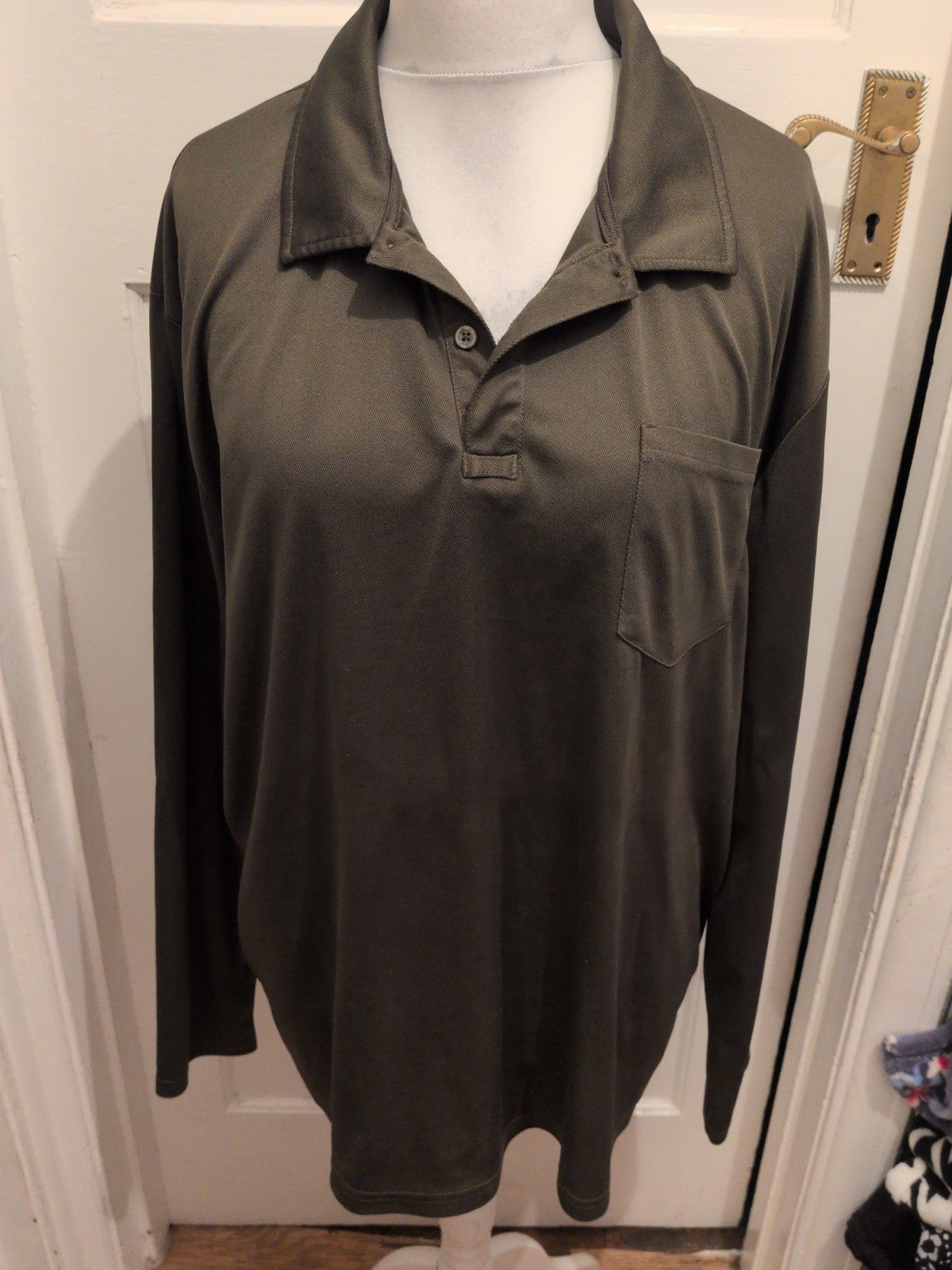 TR 2XL Khaki Green Long Sleeve Polo Shirt
