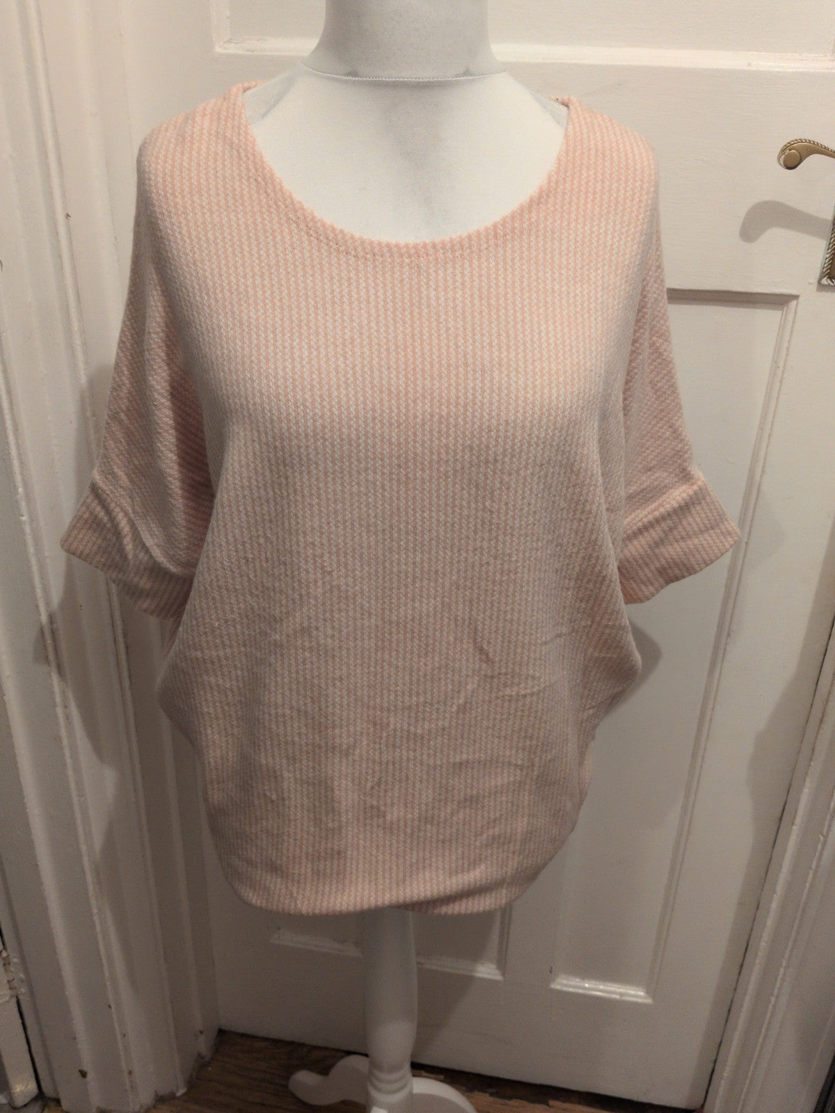 Apricot M/L Pink And White Stripe Half Sleeve Poncho Style Jumper