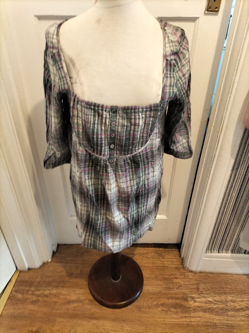 Ladies E-vie Size 12 Purple Grey Check Mid Sleeved Tunic