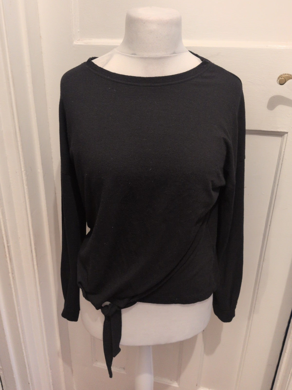 Peacocks 12 Black Long Sleeve Front Tie Top