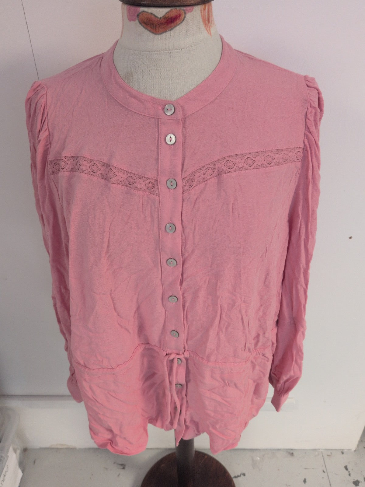 M&S Collection 16 Pink Long Sleeve Buttoned Blouse