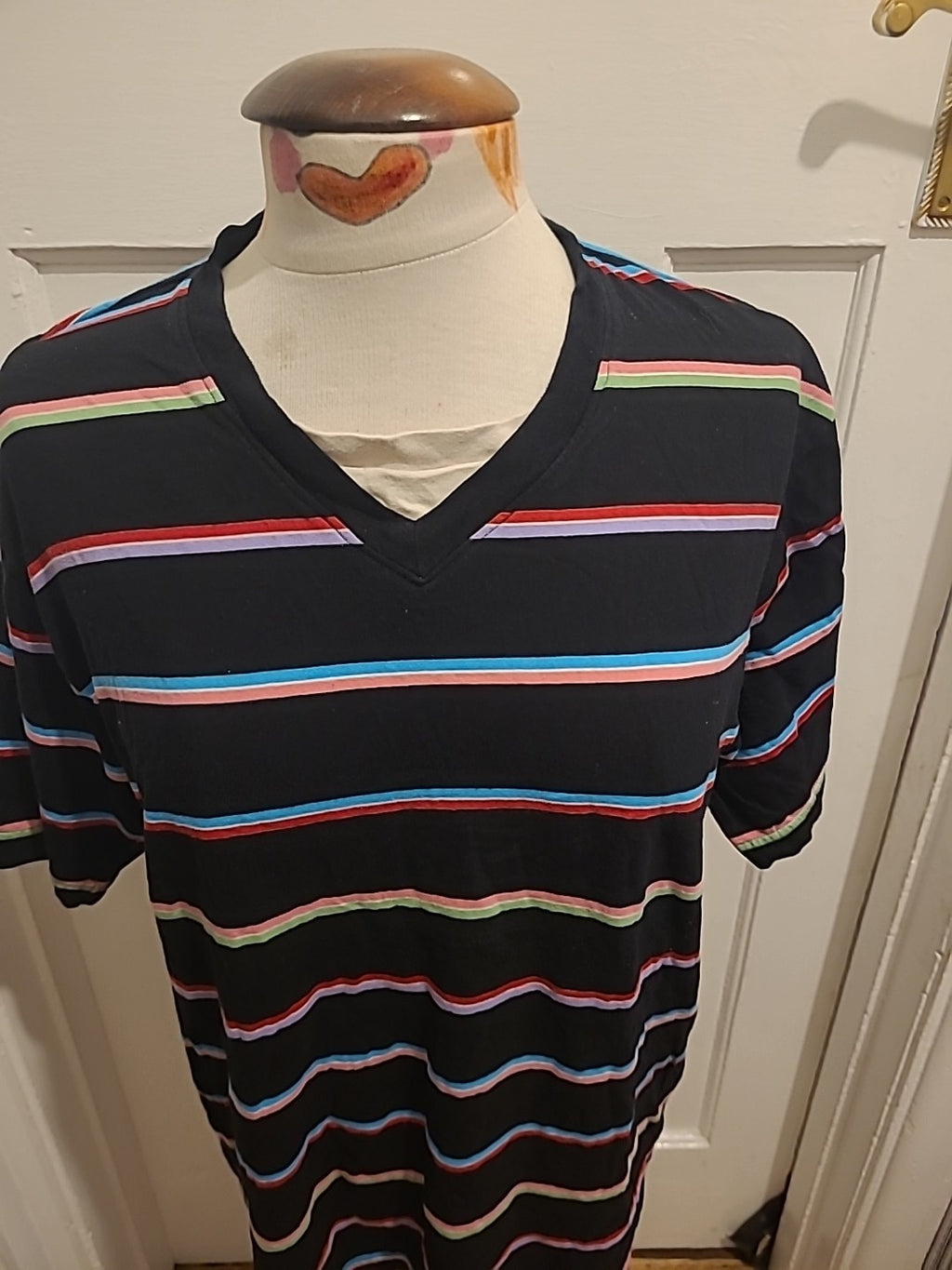 Mens Marks And Spencer Size M Black Multi Striped Short Sleeved Pyjama Top