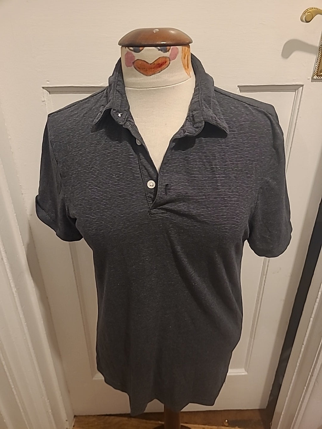 Mens H&M Slim Fit Size Small Navy Toned Striped Polo