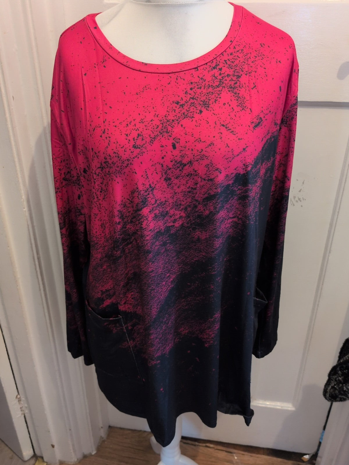 3XL Cerise And Navy Long Sleeve Blouse
