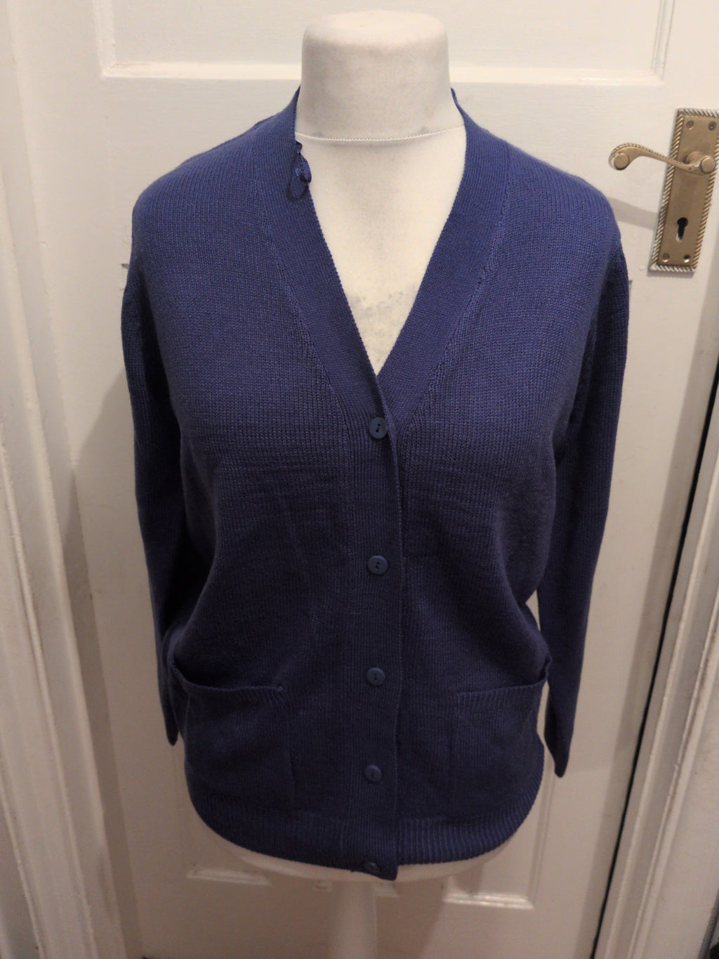 Ladies Damart Size Small 10-12 Blue Long Sleeve Buttoned Cardigan