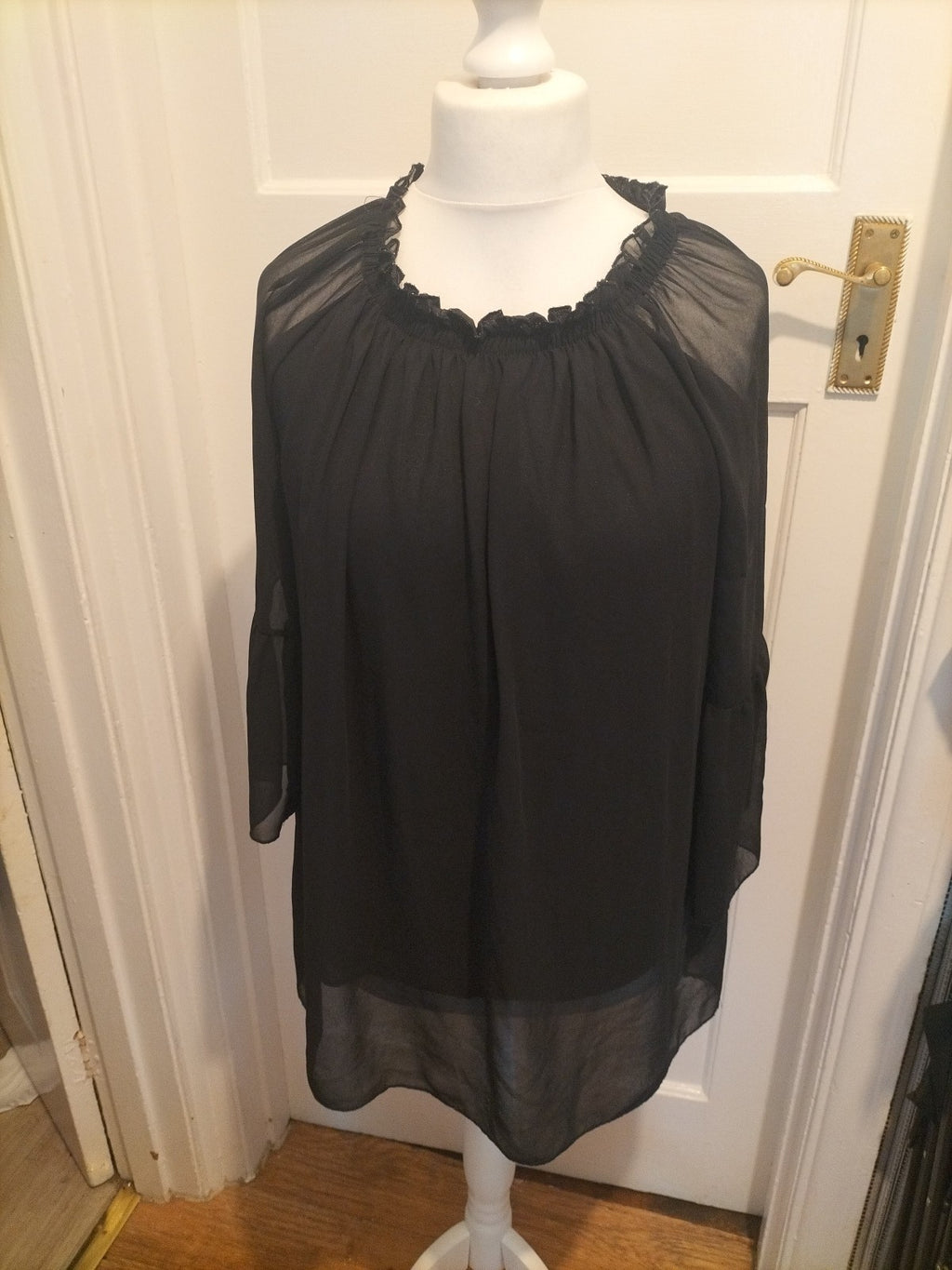 Ladies Size Small Black Lined Elasticated Hem Blouse