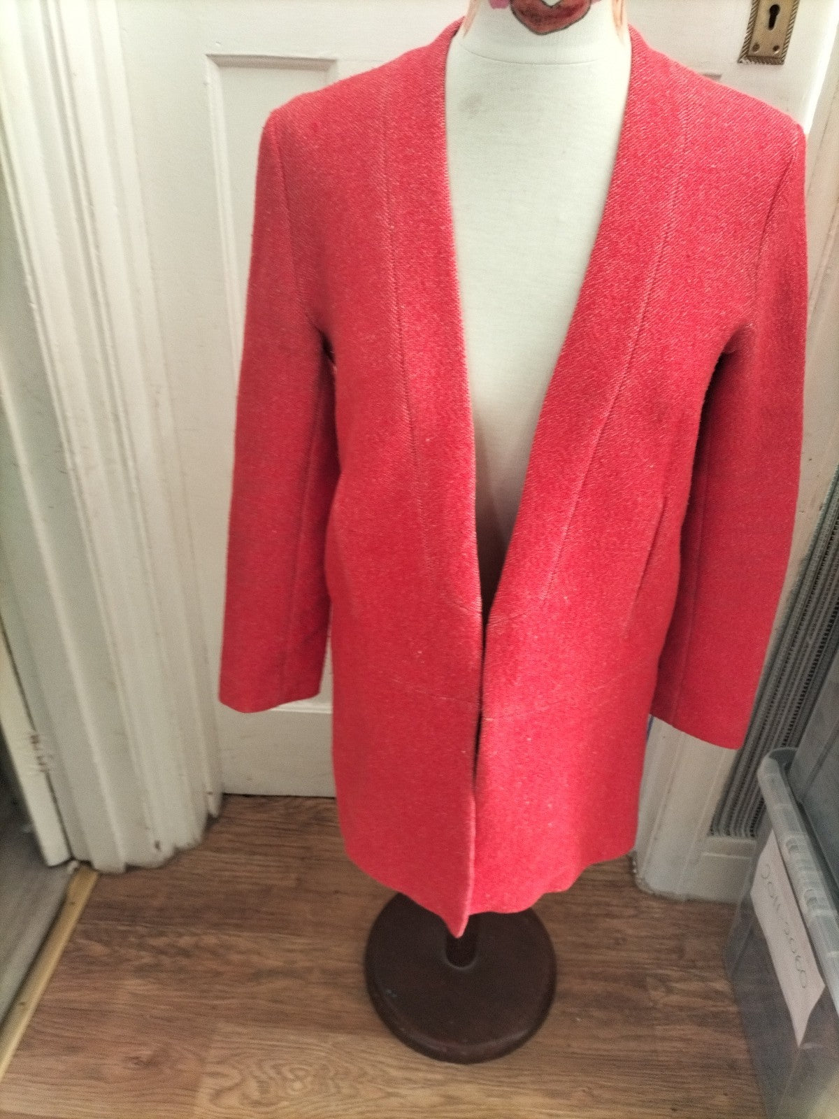 Ladies Zara Size Small Bright Red Long Sleeved Lined Long Jacket