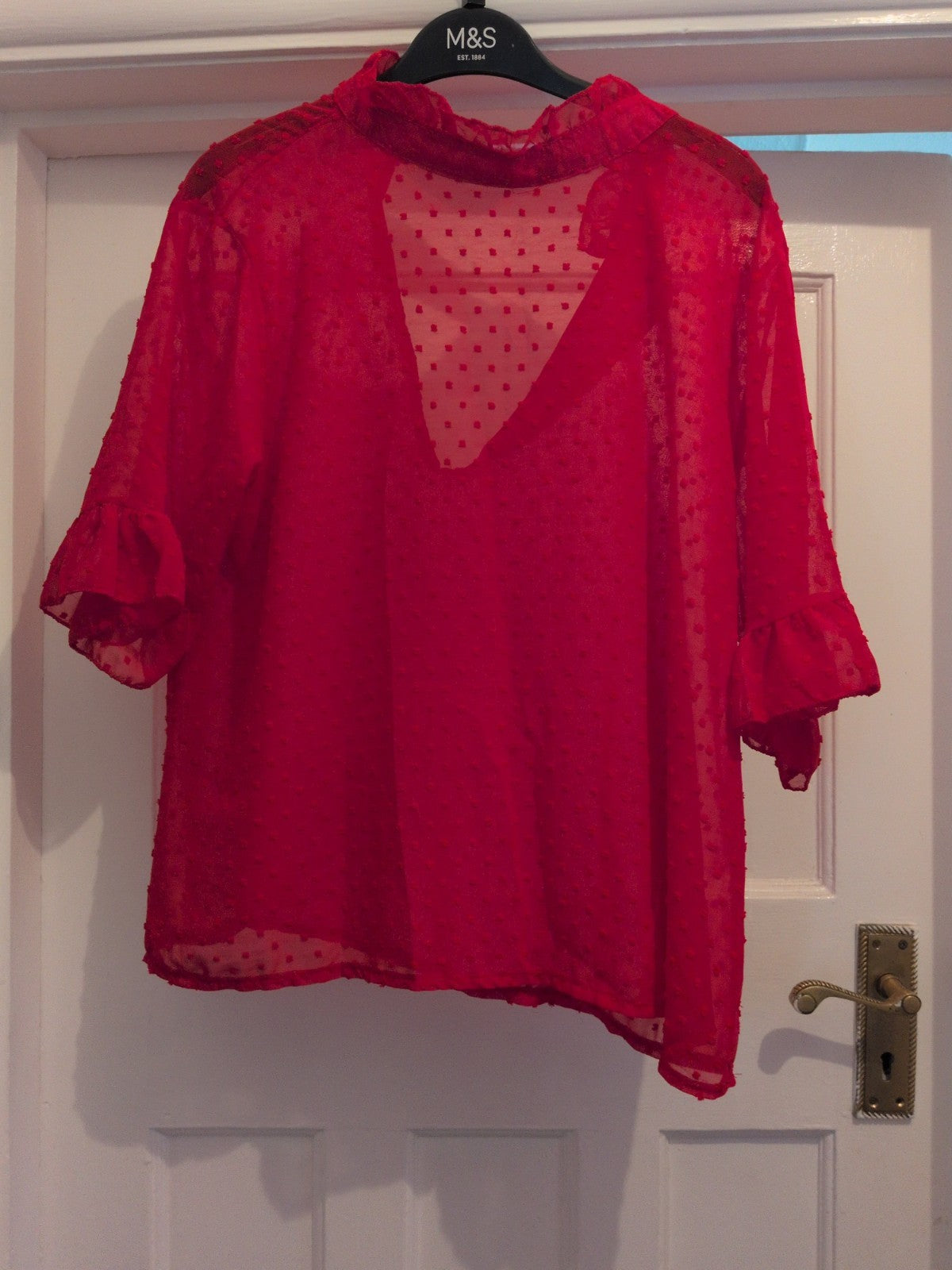 Boohoo 10 Red Sheer Semi See Through Blouse Textured