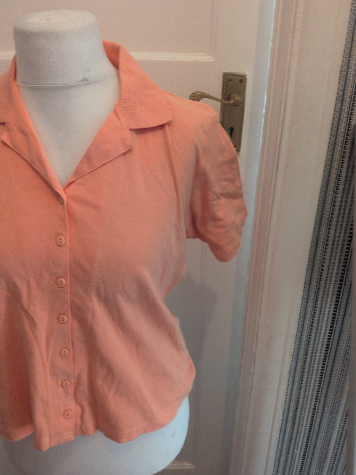 BHS 14 Coral Orange Buttoned Collared Short Sleeve Blouse