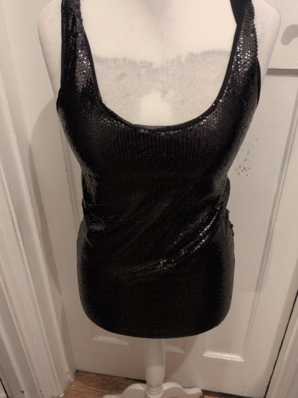 Primark 14 Black Full Sequin Front Sleevless Blouse