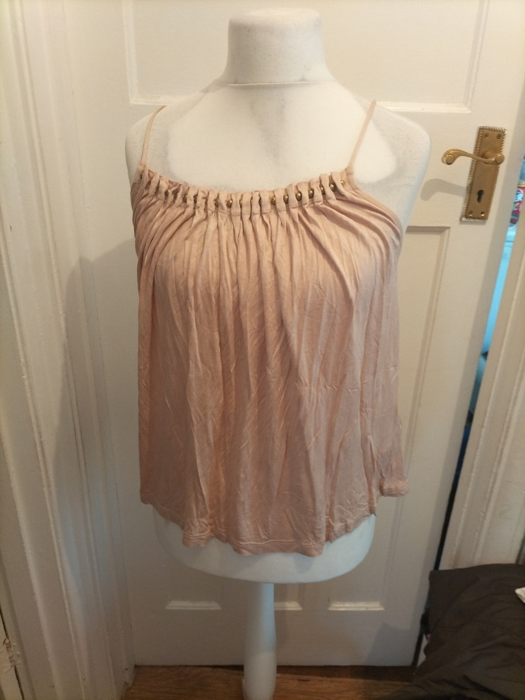 Ladies H&M Size XS Pale Beige Cami Top with Stud Detail Hem