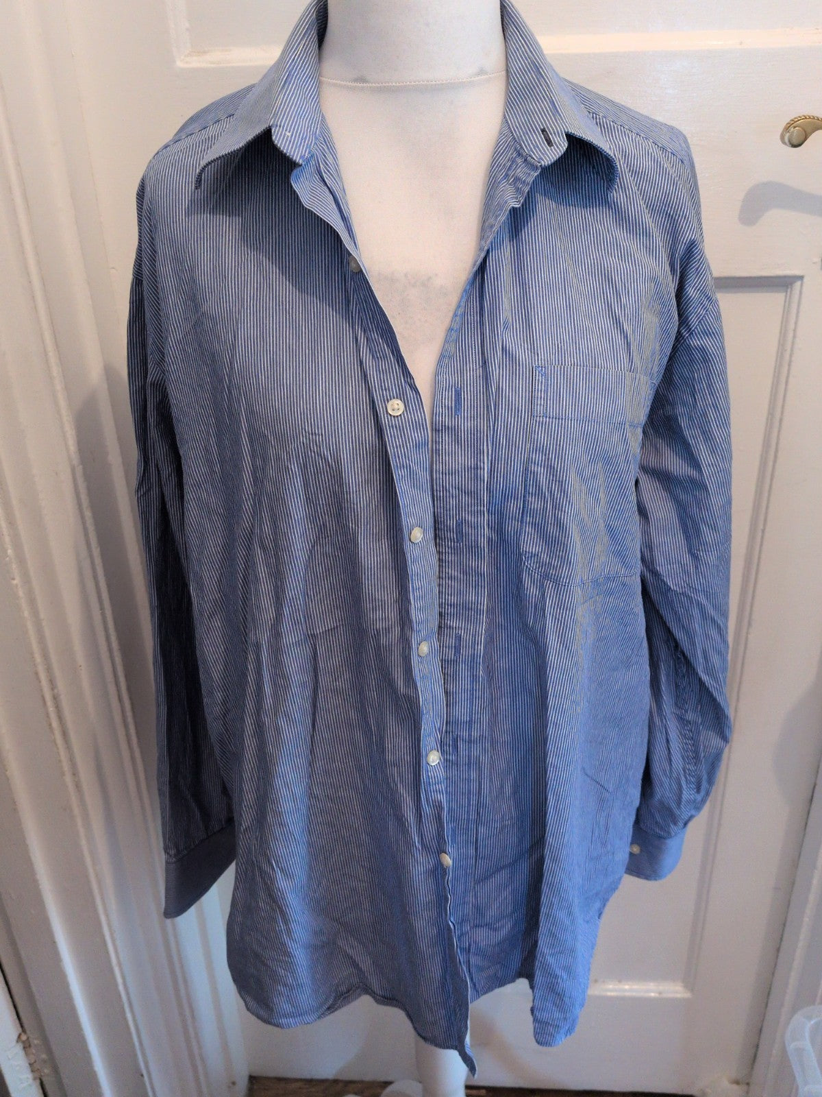 Tommy Hilfiger 17.5 Blue Striped Long Sleeve Shirt