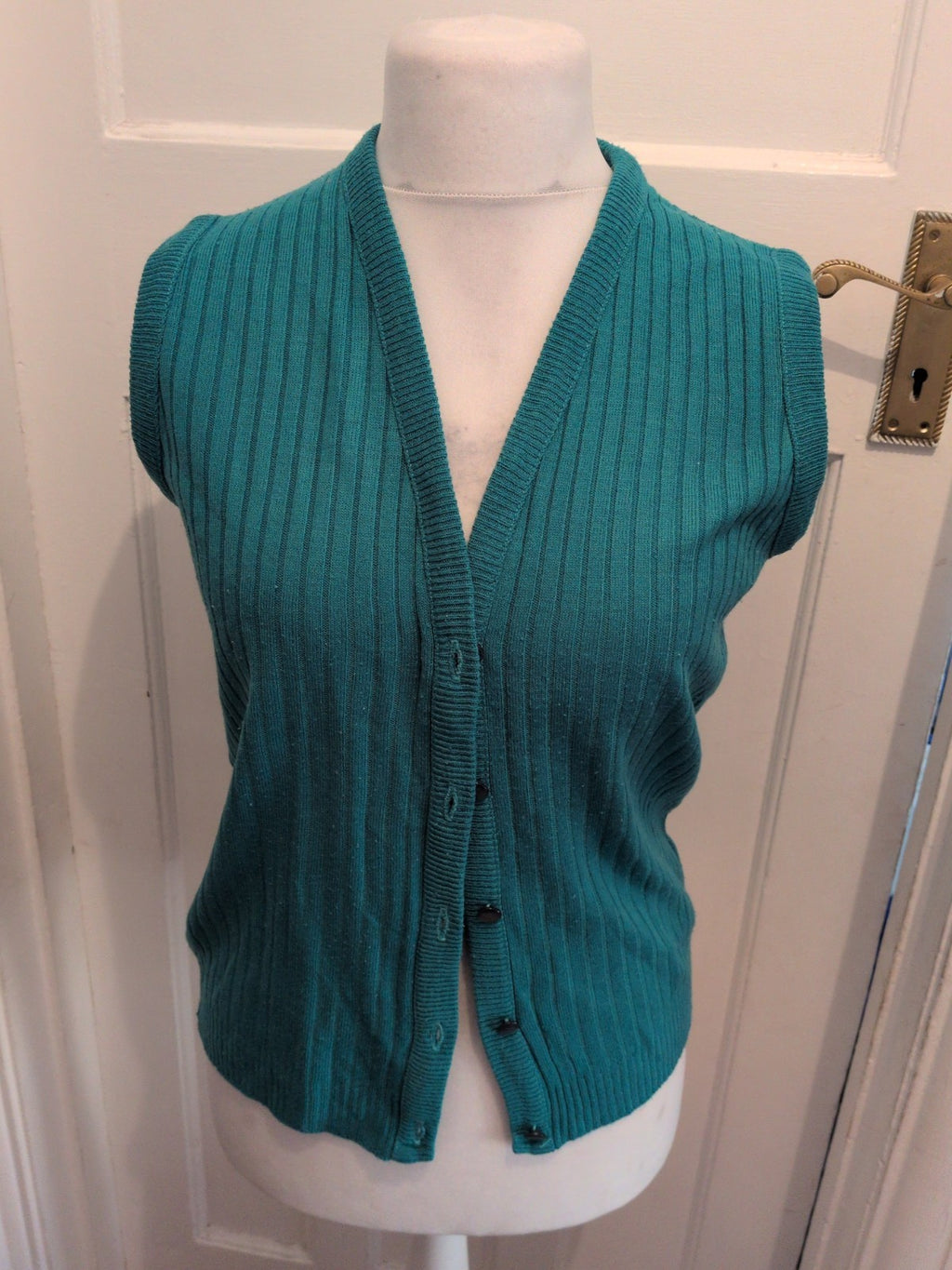 S/M Teal Buttoned Sleeveless Cardigan