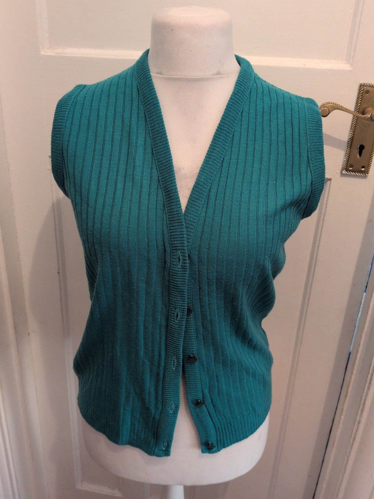 S/M Teal Buttoned Sleeveless Cardigan