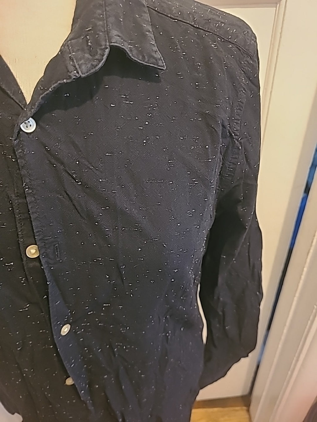 Mens Next Size Medium Black With White Dash Detail Long Sleeved Shirt