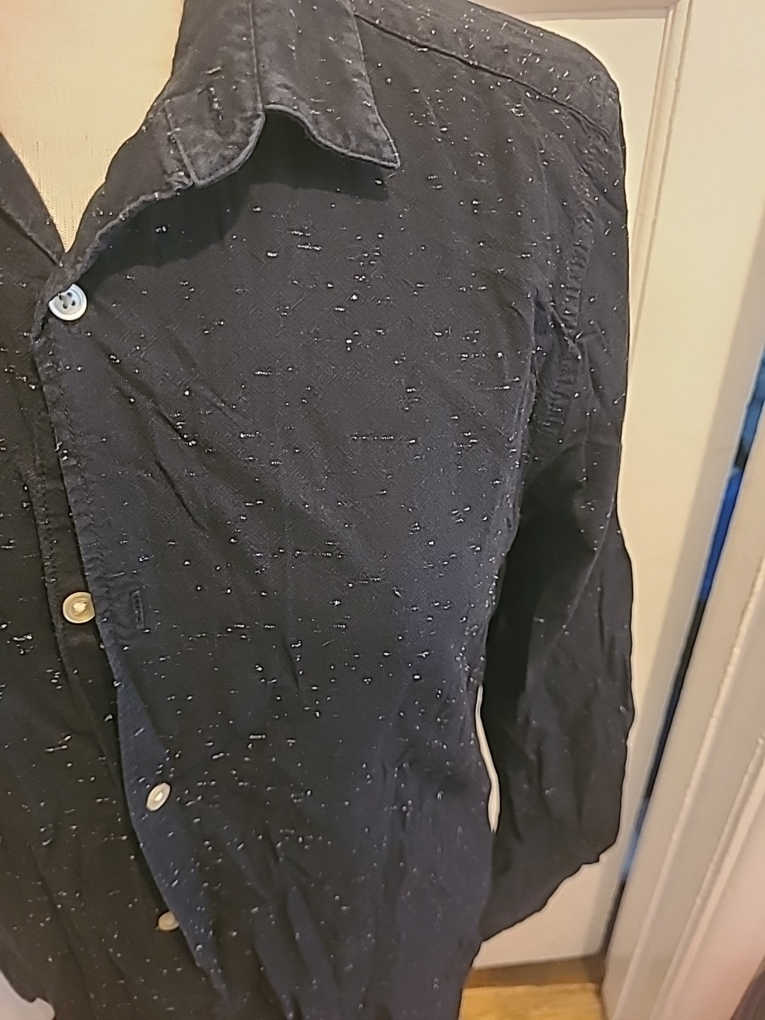 Mens Next Size Medium Black With White Dash Detail Long Sleeved Shirt