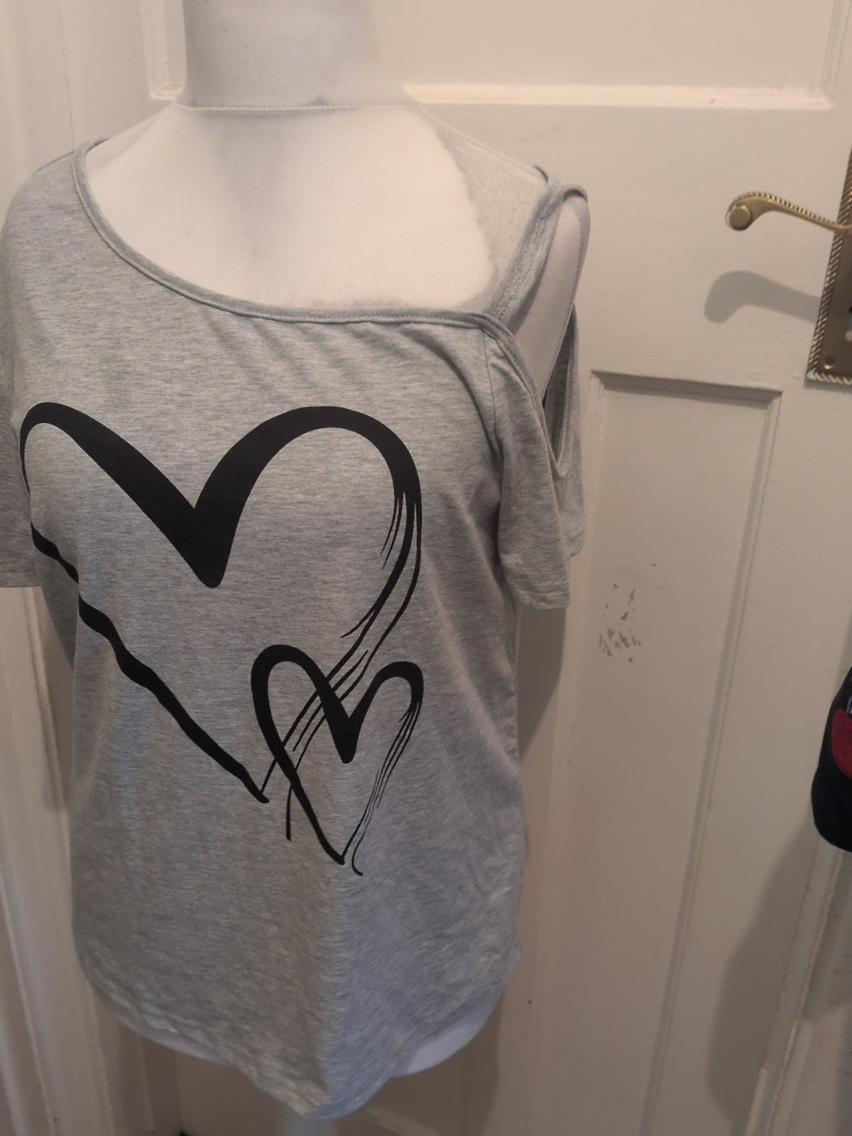 Shein Large Grey With Black Heart Print Short Sleeve T-shirt