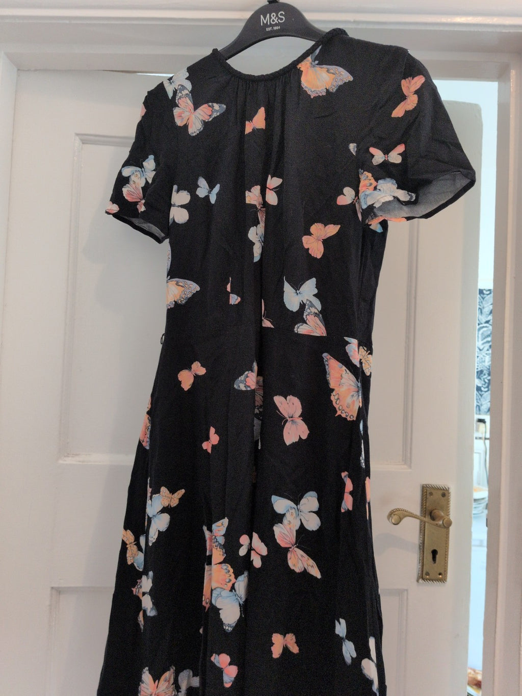 Oasis 8 Black Butterfly Flare Dress Short Sleeve