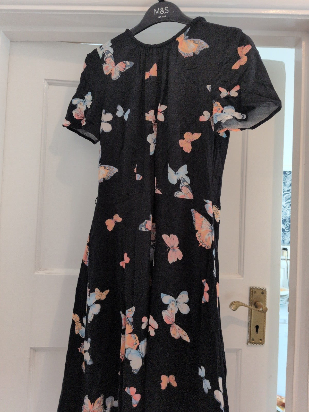 Oasis 8 Black Butterfly Flare Dress Short Sleeve