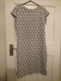 Ladies Next Size 6 White/Silver/Navy Shimmery Short Sleeved Dress