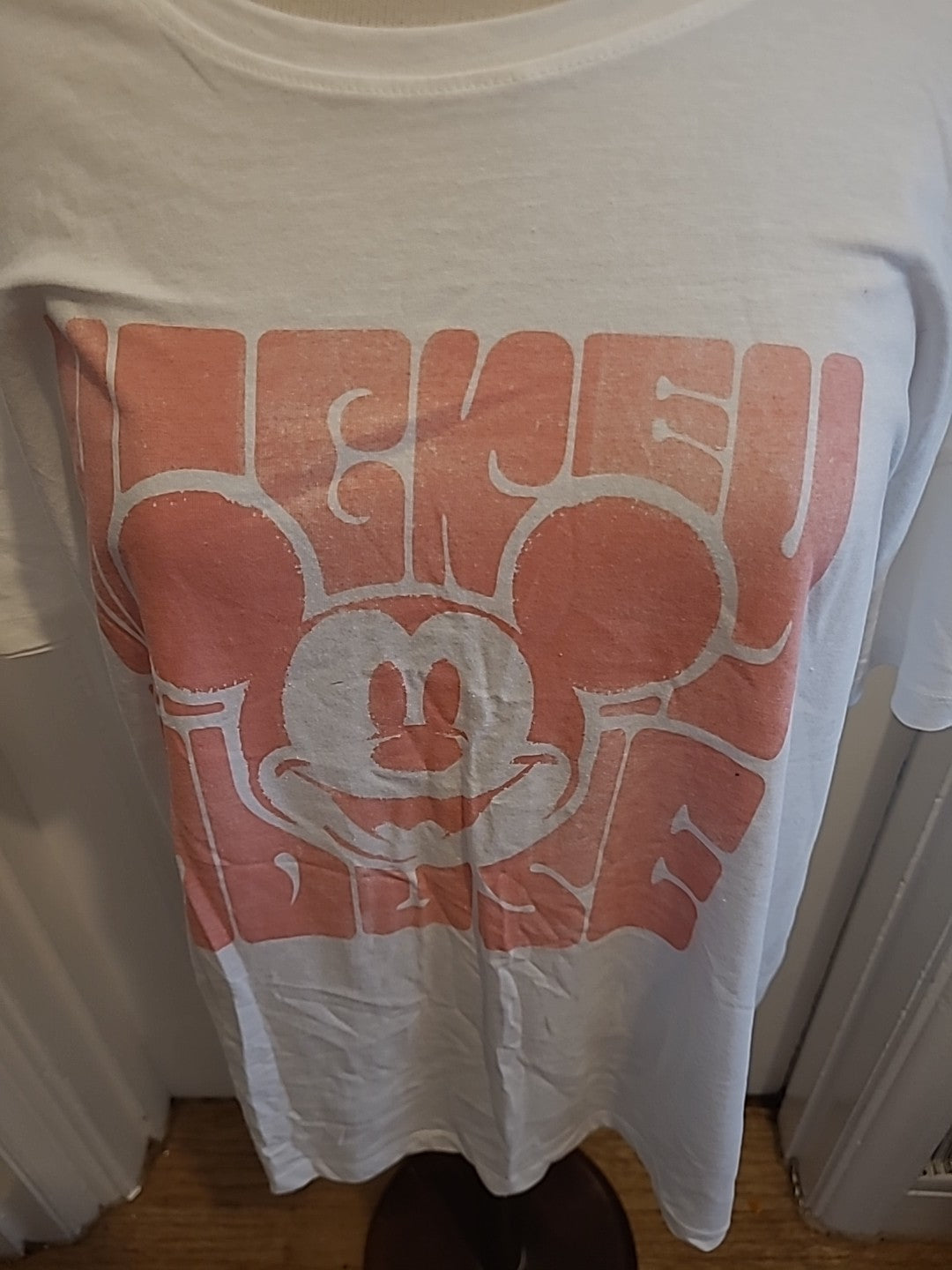 Ladies Mickey Mouse Size XL Pink White Short Sleeved Tshirt