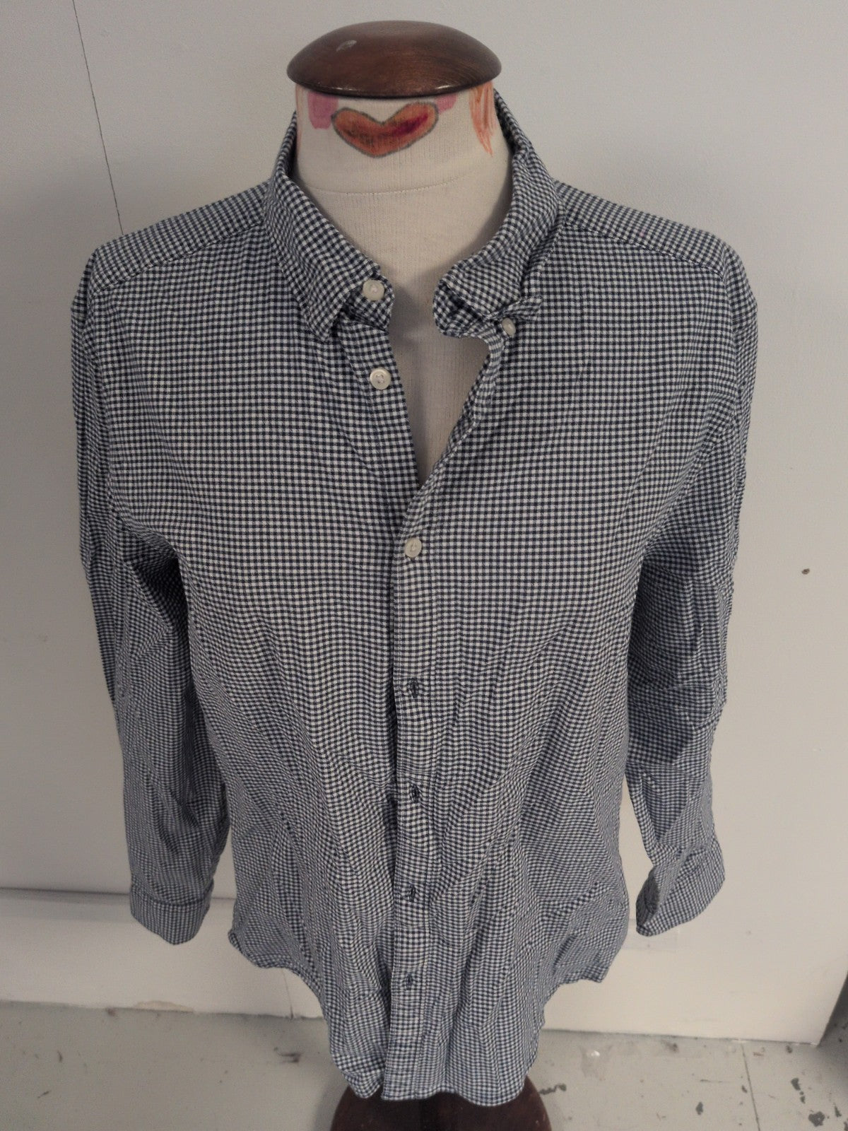Marks And Spencer Large Regular Blue Check With Stretch Long Sleeve Shirt