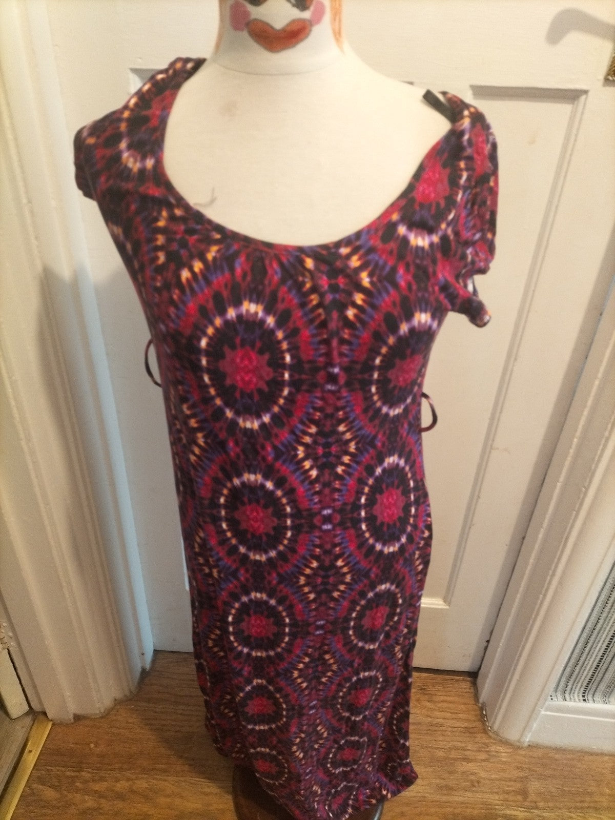Ladies Wallis Petite Size Small Multi Purple Short Sleeved Dress