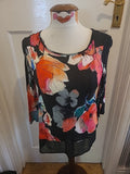 Ladies Roman Size 10 Black Floral Long Sleeved Blouse
