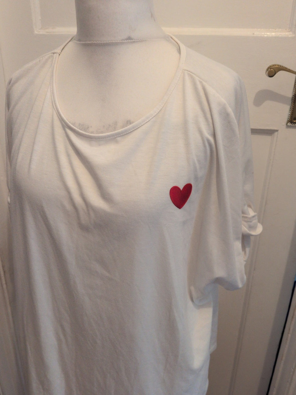 Shein 4XL White With A Red Love heart Short Sleeve T-shirt