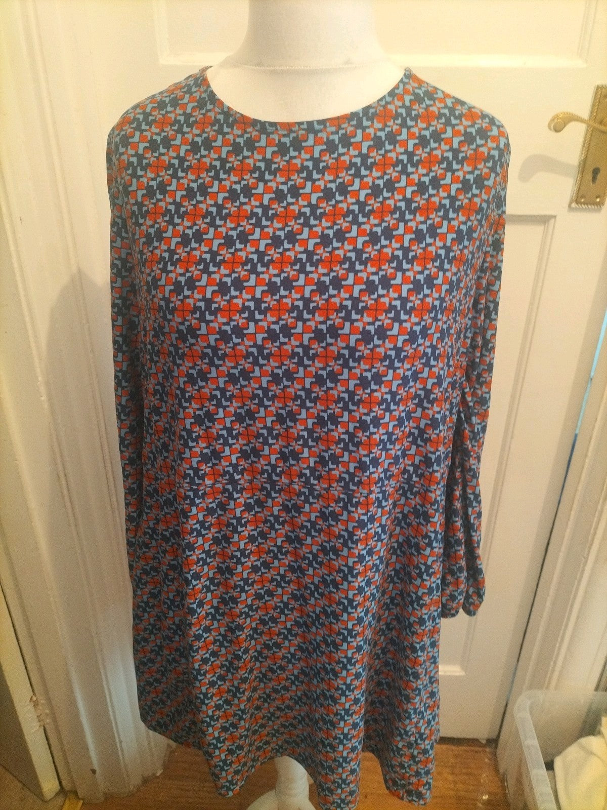 Tu 20 Orange Navy And Blue 3/4 Sleeve Blouse