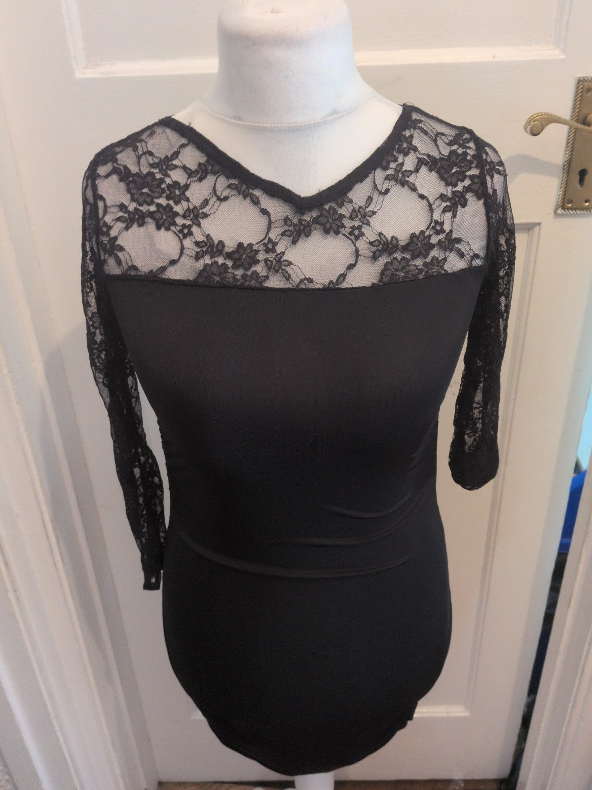 Small Black Ruched Lace Sleeve Dress