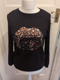 Tu 10 Black With Sequin Lips Long Sleeve Jumper