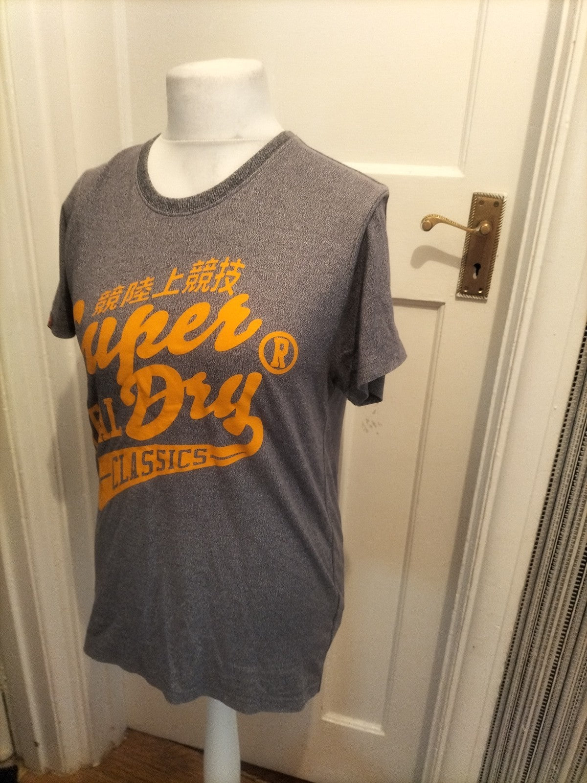 Mens Superdry Size L Grey Fleck And Orange Short Sleeved Tshirt