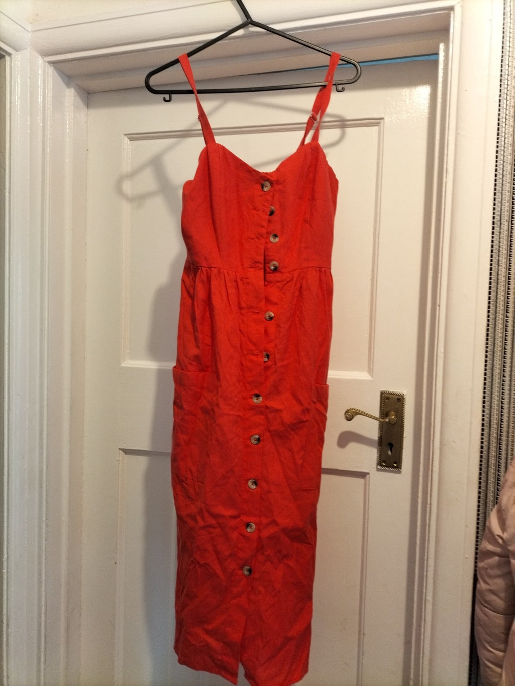 Ladies Primark Size 6 Orange Buttoned Sleeveless Dress