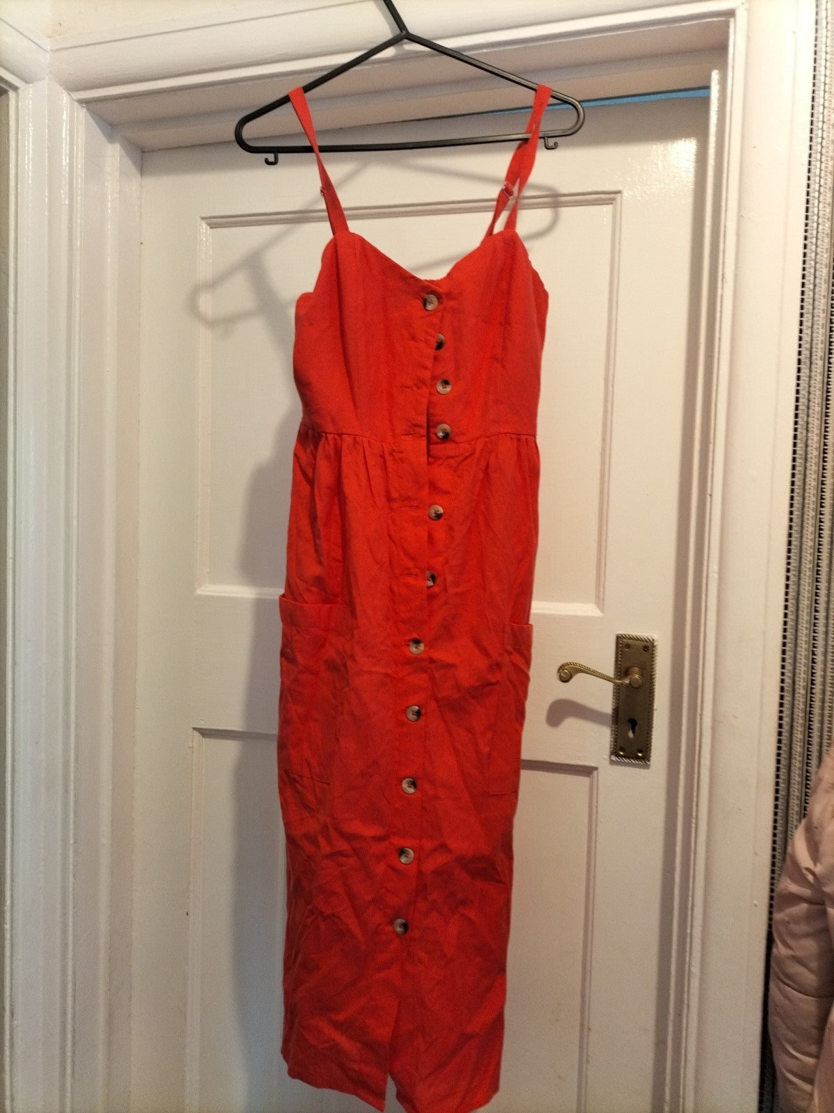 Ladies Primark Size 6 Orange Buttoned Sleeveless Dress