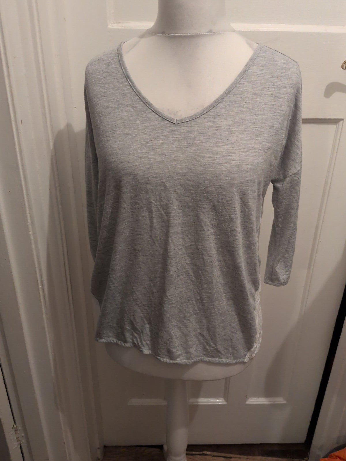 Per Una 16-18 Grey And White Long Sleeve T-shirt