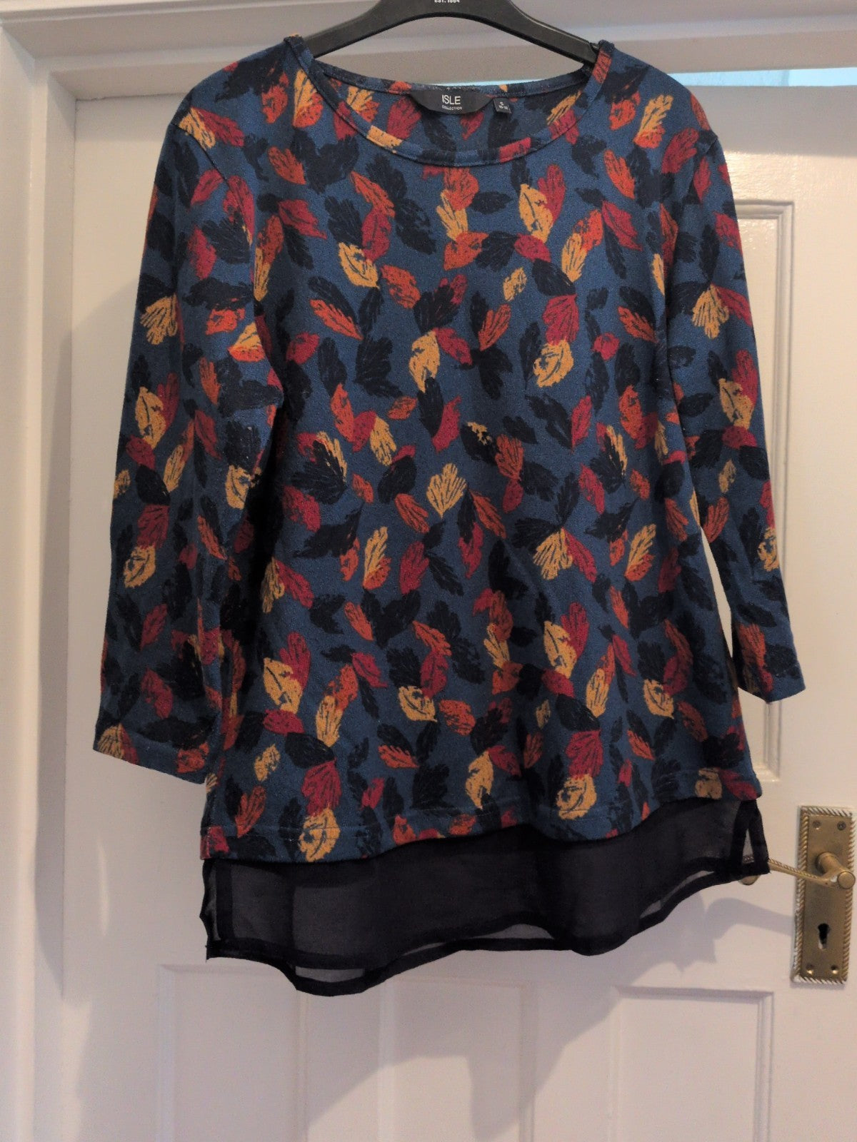 Isle 10-12 Navy Autumn Leaves Pullover Jumper
