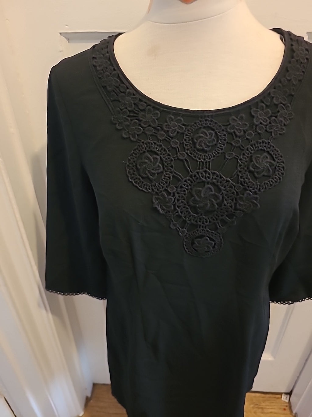 Ladies Tu Size 12 Black Embroidery Neck Mid Sleeved Dress