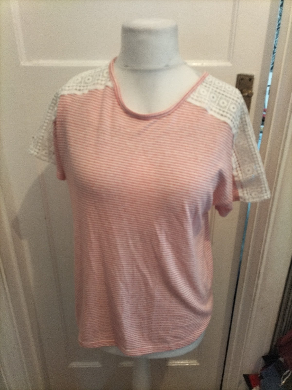 Ladies Matalan 10 Red Striped Short Sleeved Tshirt