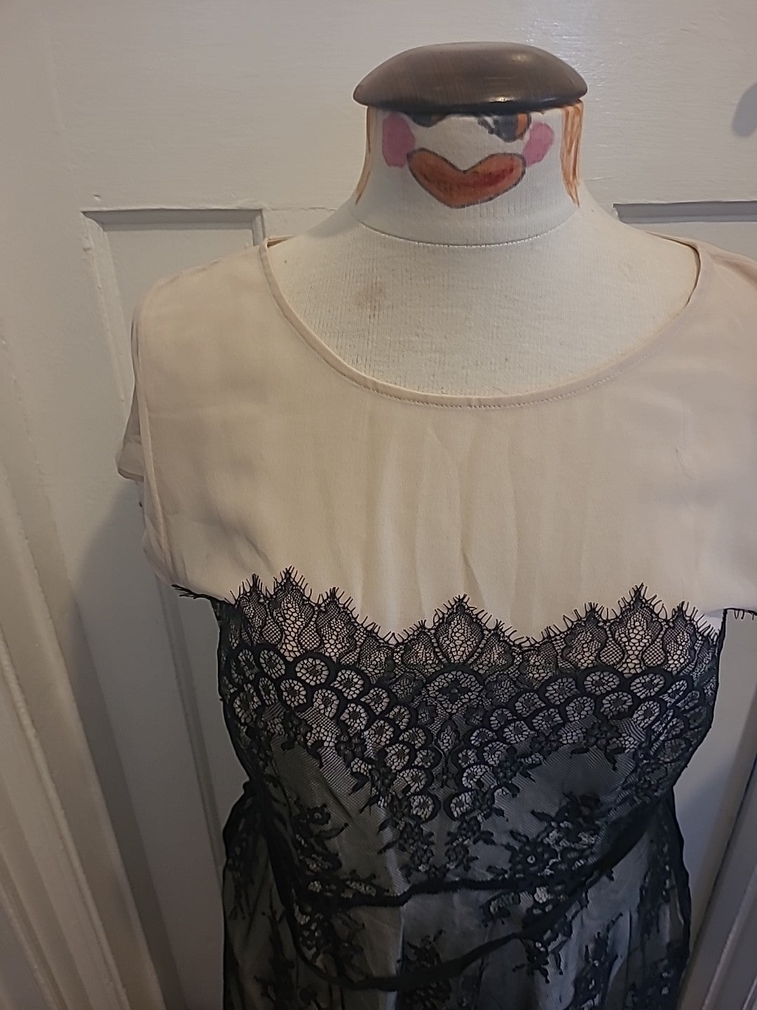 Ladies Marks And Spencer Size 14 Beige Mix Black Short Sleeved Midi Dress