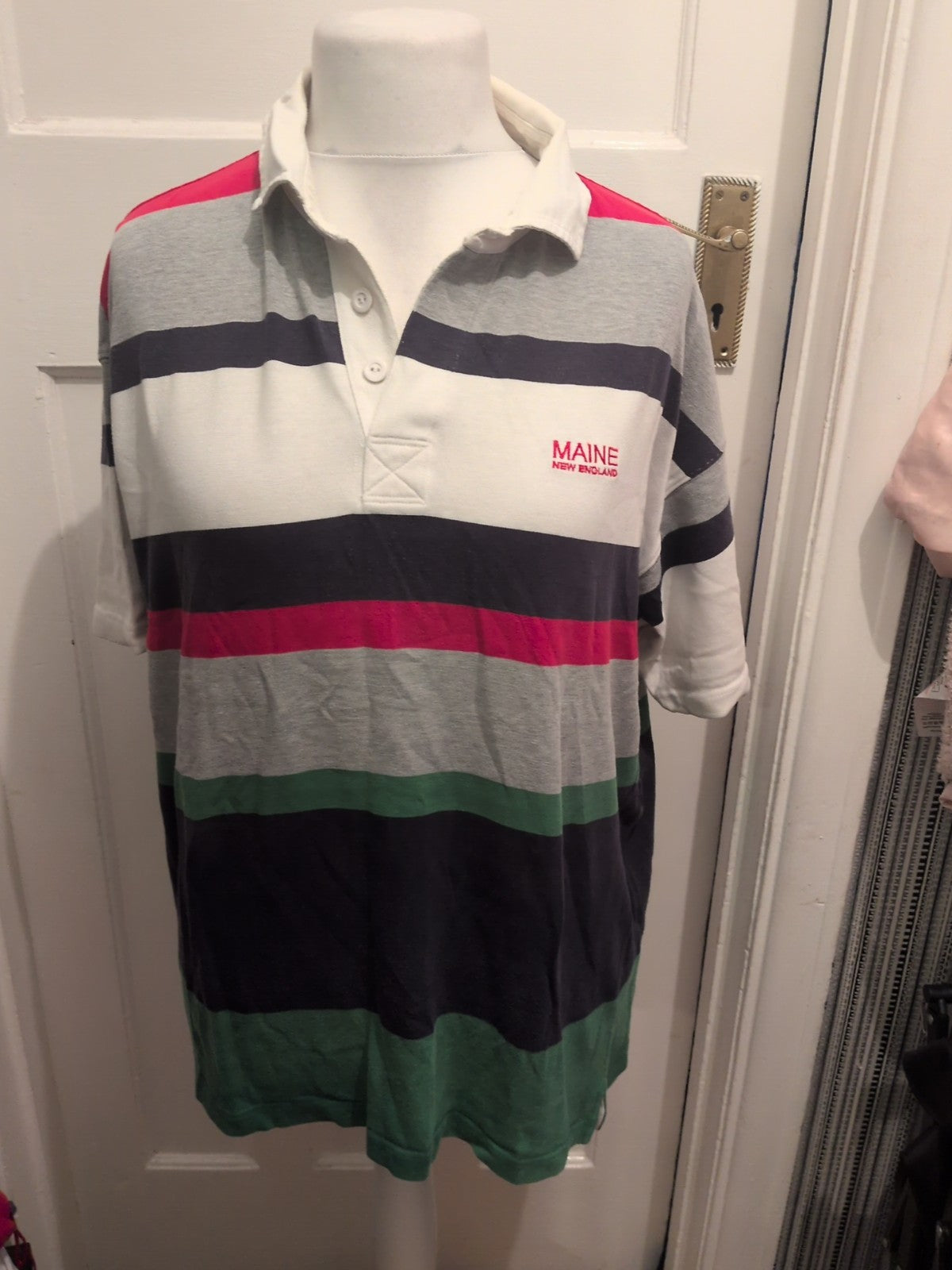 Maine New England Large Multi Stripe Short Sleeve Polo