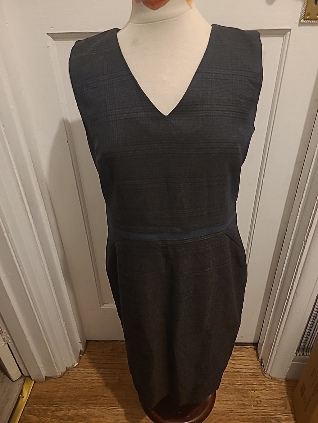 Ladies Tu Size 14 Grey/Brown/Navy Check Sleeveless Dress