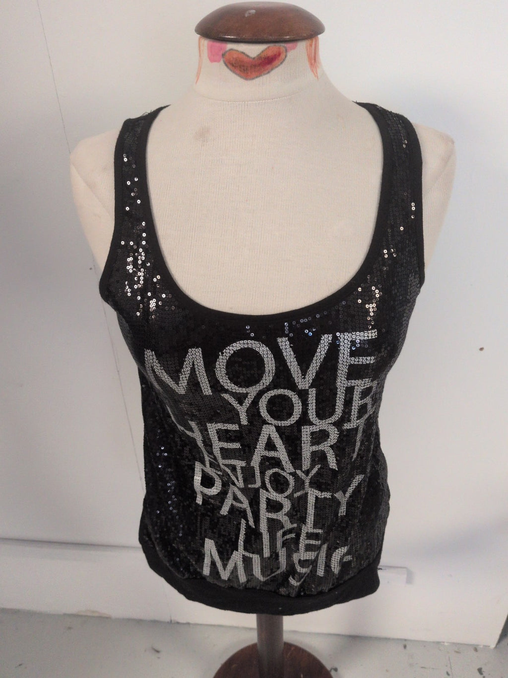 Fishbone Small Black Sequin Sleeveless Top