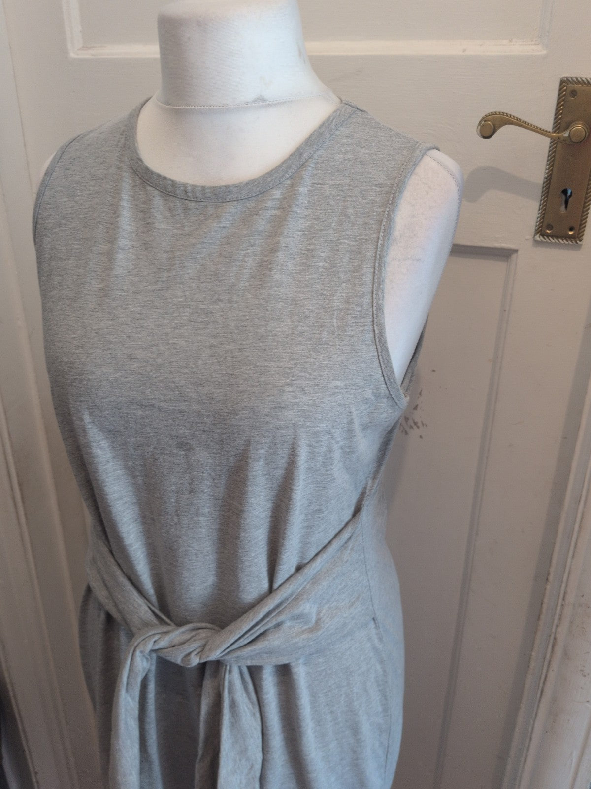 Ladies New Look Size 16 Grey Sleeveless Belted Long Length Dress