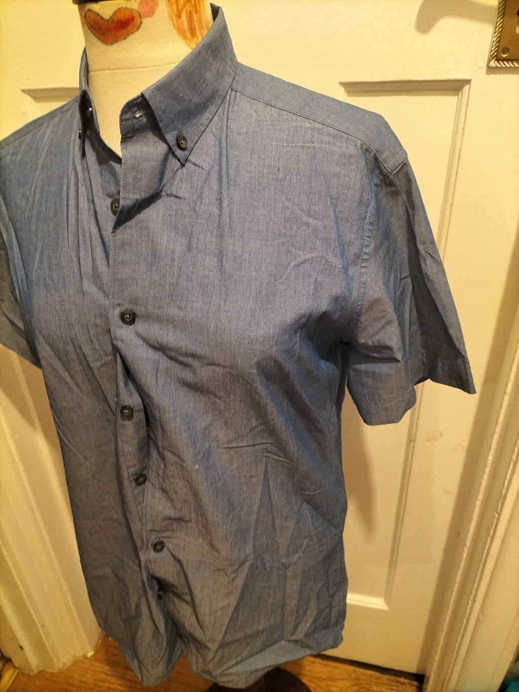 Mens Marks And Spencer Size Small Tailored Fit Blue Short Sleeve Shirt