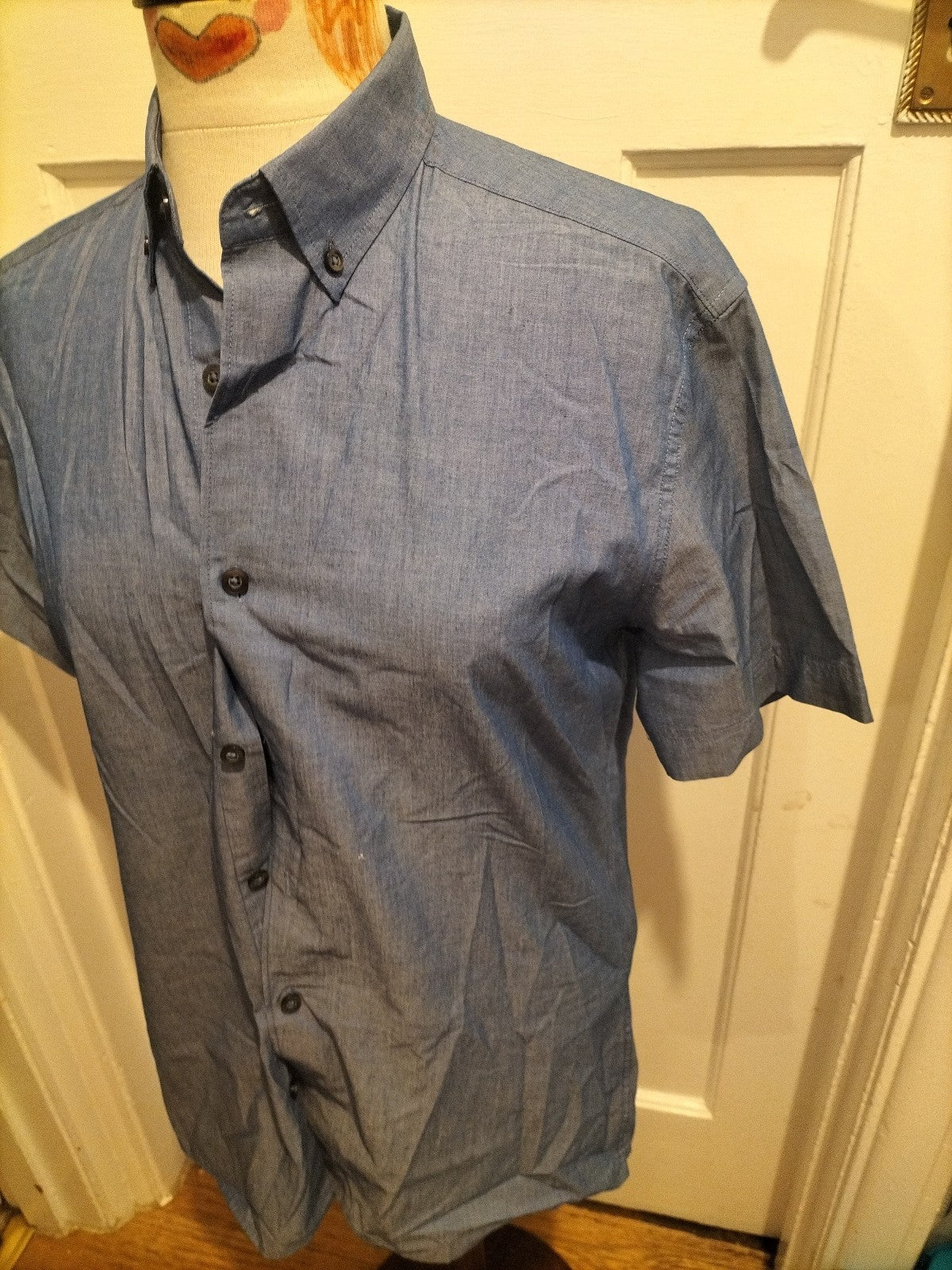 Mens Marks And Spencer Size Small Tailored Fit Blue Short Sleeve Shirt