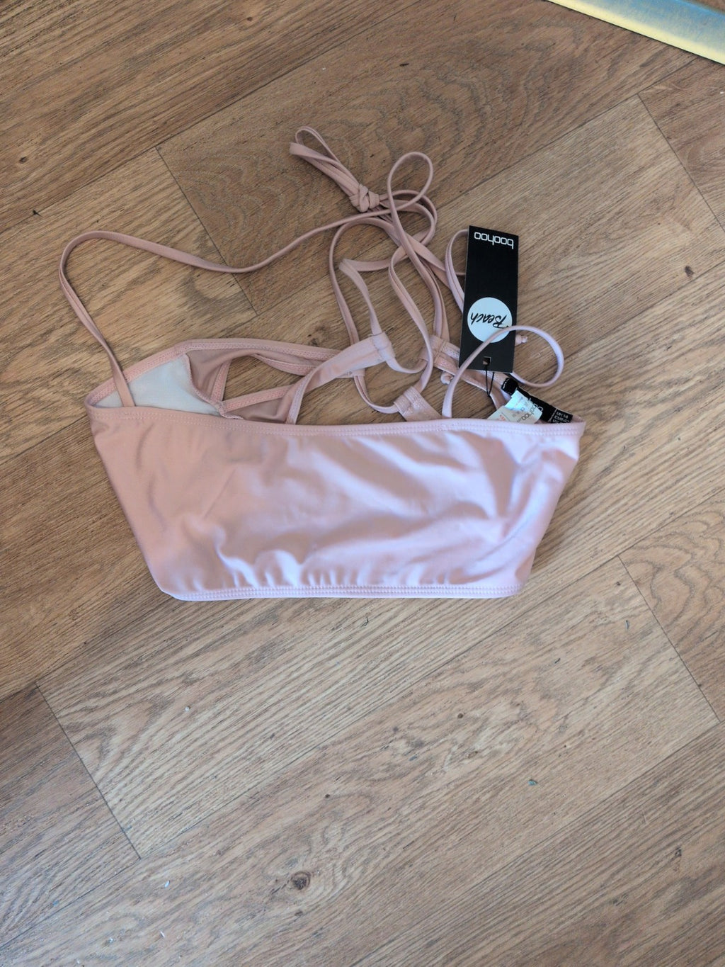 Brand New Ladies Boohoo Beach Size 14 Dusty Pink Strappy Bikini Crop Top