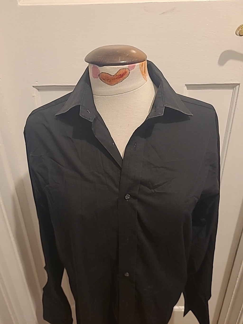 Mens Rochas Size 15R Black Cotton Rich Long Sleeved Shirt